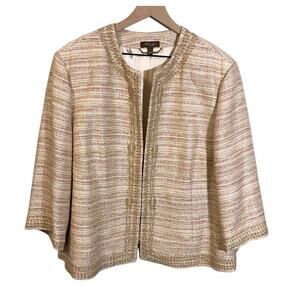 Tesori Woman Cream Light Pink Tweed Embellished Blazer Jacket Plus Size 2X